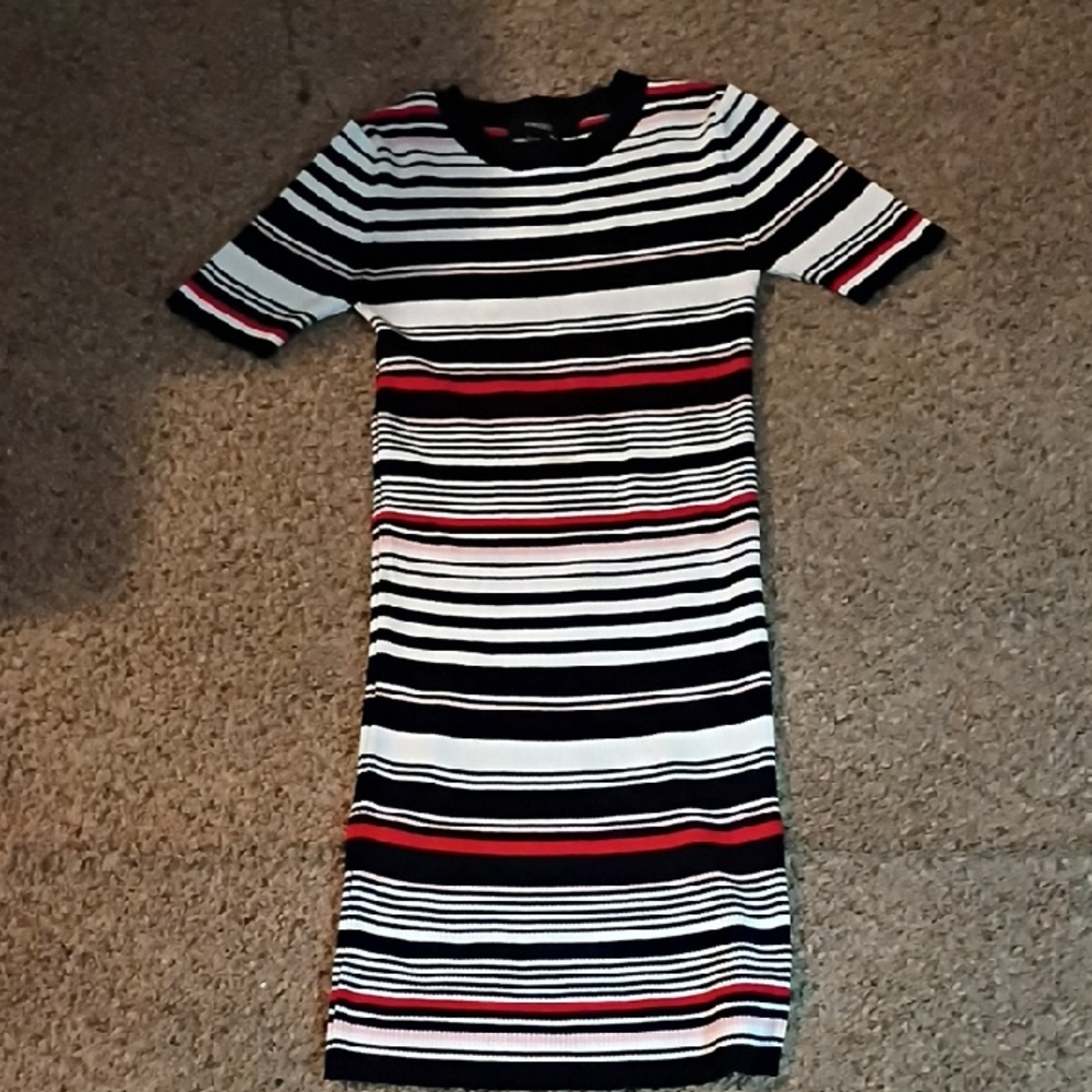 Forever 21 Black, White, and Red Striped Midi Dress